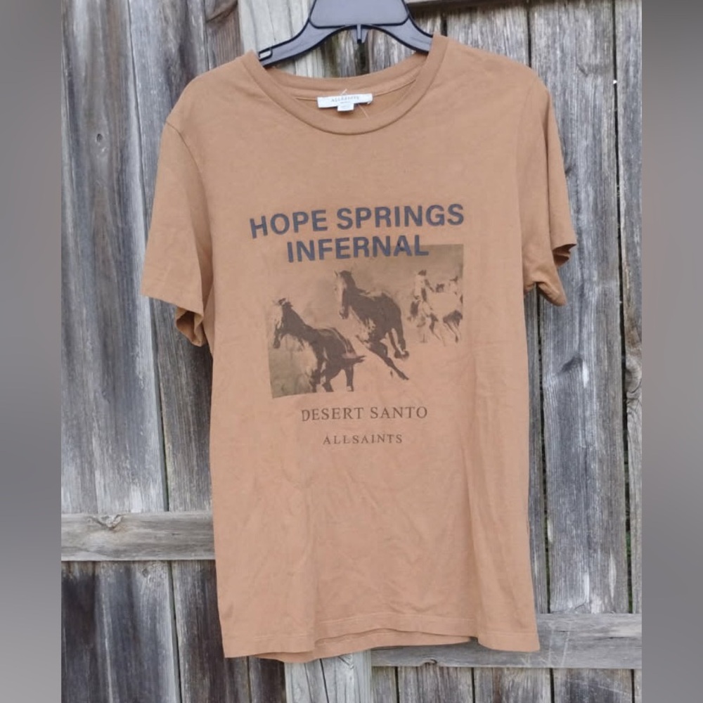 All Saints Tan Desert Graphic Tee with Horse Print SZ S